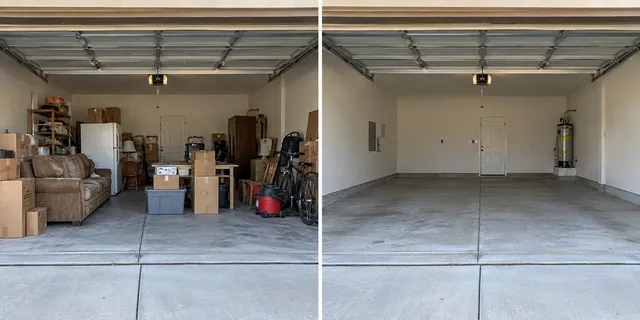 Illustrative garage cleanouts service scene