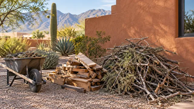 Illustrative yard waste removal service scene