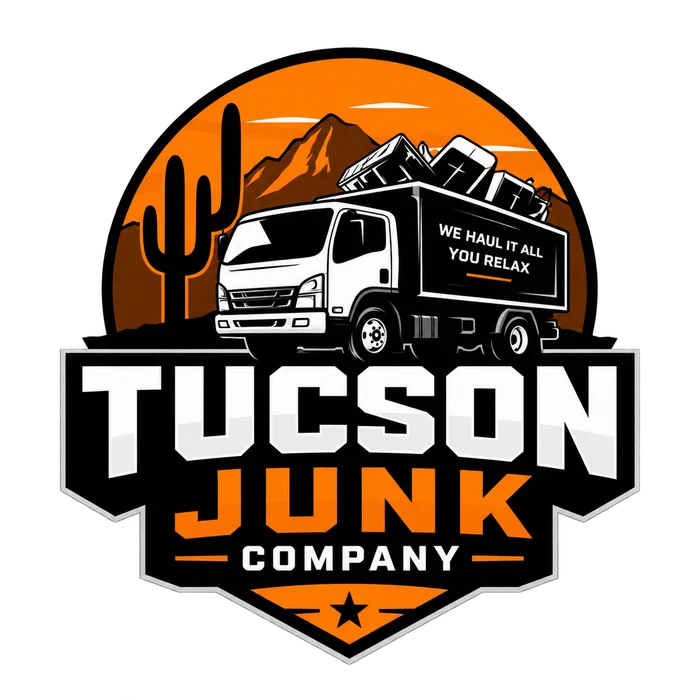 Tucson Junk Company logo with a hauling truck and Tucson desert